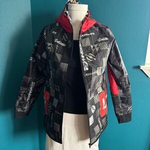 Black and Red Graphic Zip-Up Jacket